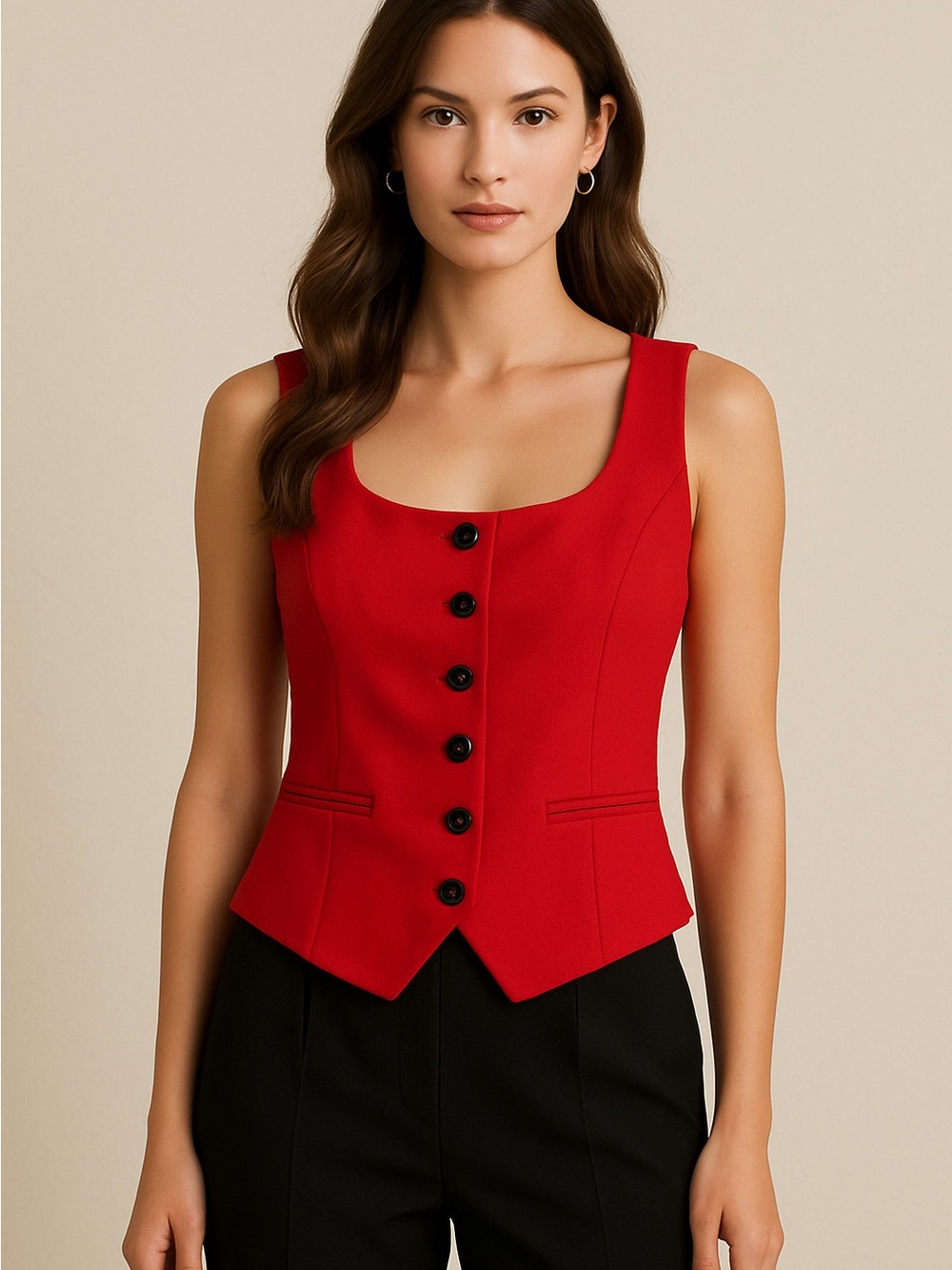 SPANX Red Button-Front Tailored Vest Womens XL Staple Classic Office Glam